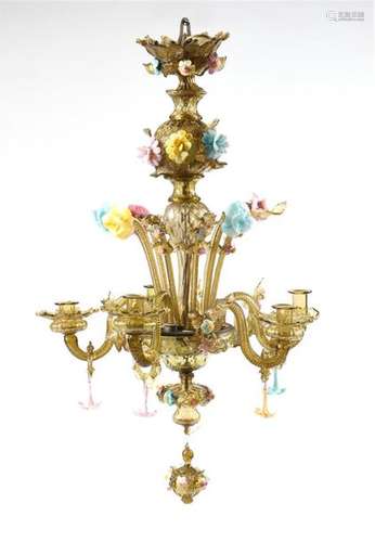 Lustre en verre de Venise polychrome à cinq bras d…