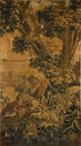 AUBUSSON, XVIIIe. Conversation sous les arbres. Fr…