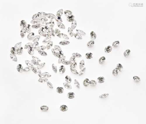 85 LOSE DIAMANTEN. 35 Brillanten zus.ca. 5,0ct G-H/ VVS-VS, 50 Diamanten im Navette-Schliff zus.