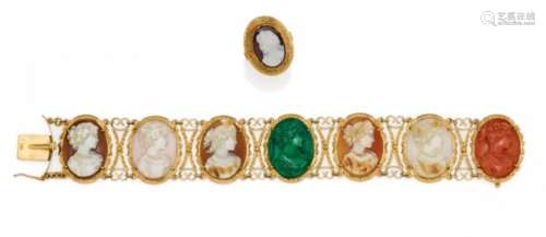 GEMMEN-SET. Deutschland, Niederlande, um 1860/nach 1953. Armband: 333/- Gelbgold, Ring: 585/-