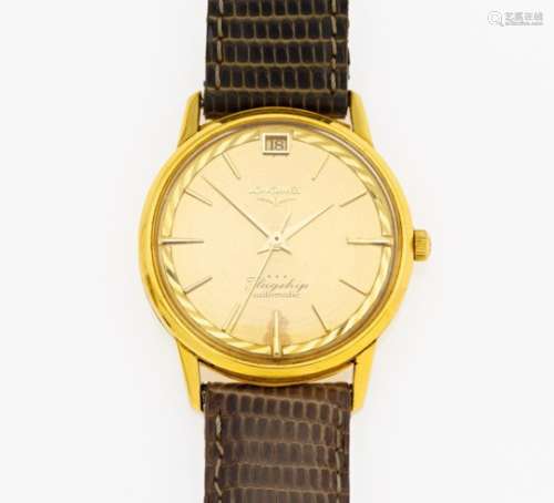 LONGINESSchweiz, um 1960. Flagship. Herrenuhr. Automatik. 750/- Gelbgold, Lederband, Dornschließe,