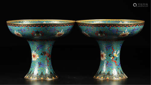 PAIR OF CHINESE CLOISONNE FLOWER STEM CUPS