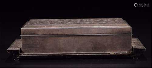 CHINESE SILVER COVERED HARDWOOD ZITAN LIDDED BOX