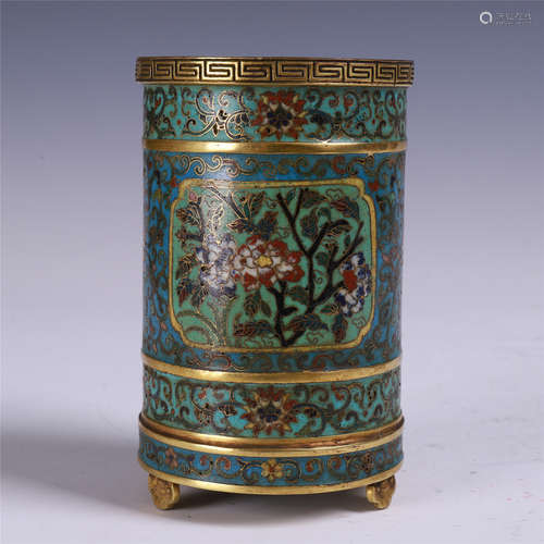 CHINESE CLOISONNE FLOWER BRUSH POT