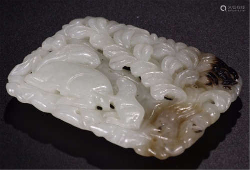 CHINESE WHITE JADE RAMS SQUARE PLAQUE