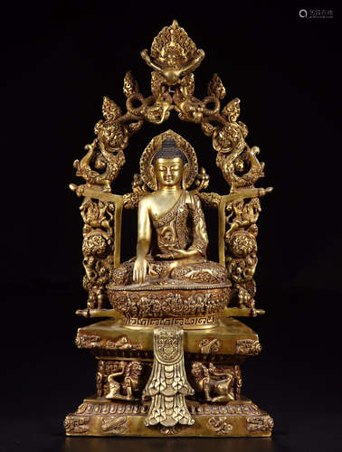 CHINESE GILT BRONZE SEATED BUDDHA ON NICHE