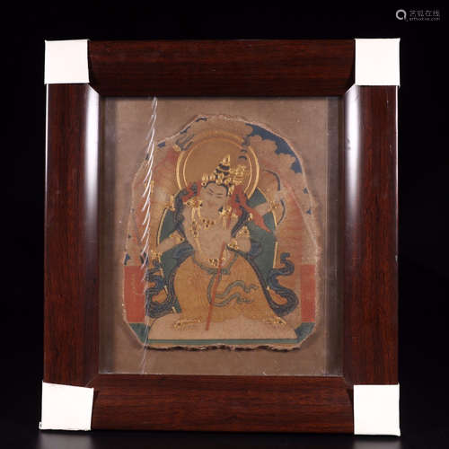 FRAMED TIBETAN THANGKA OF COLOR PAINTED STANGIND BUDDHA