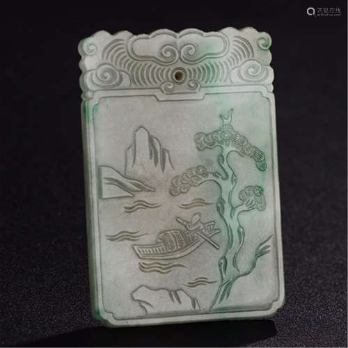 CHINESE JADEITE LAKEVIEW SQUARE PLAQUE PENDANT