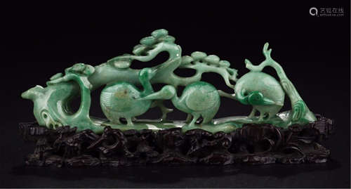 CHINESE JADEITE CRANE AND PINE TABLE ITEM