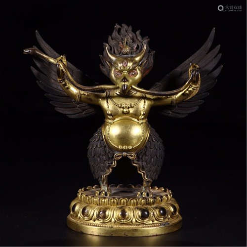 TIBETAN GILT BRONZE BUDDHIST EAGLE GUARDIAN