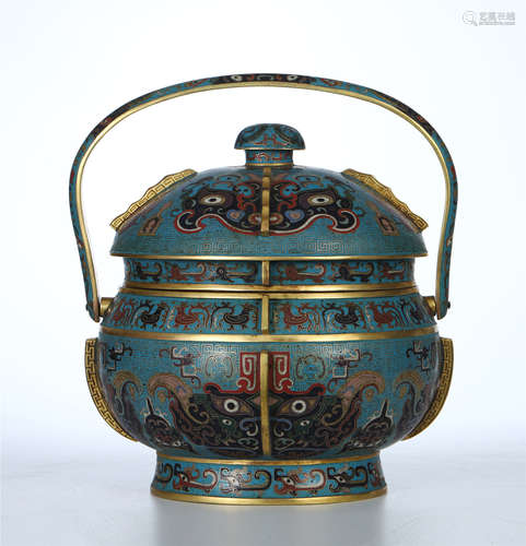 CHINESE CLOISONNE BEAST LONG HANDLE LIDDED CENSER