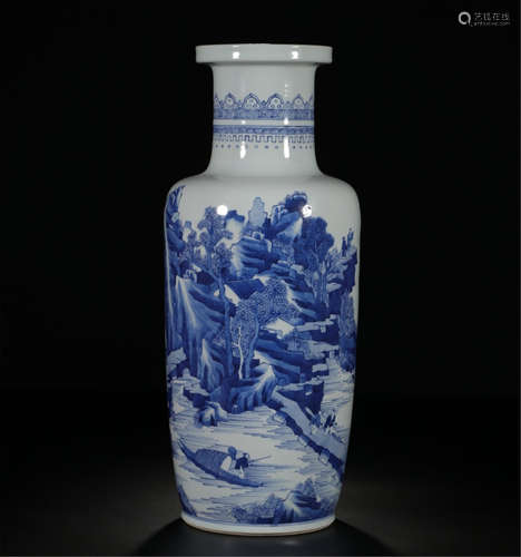 CHINESE PORCELAIN BLUE AND WHITE MOUNTAIN VIEWS VASE