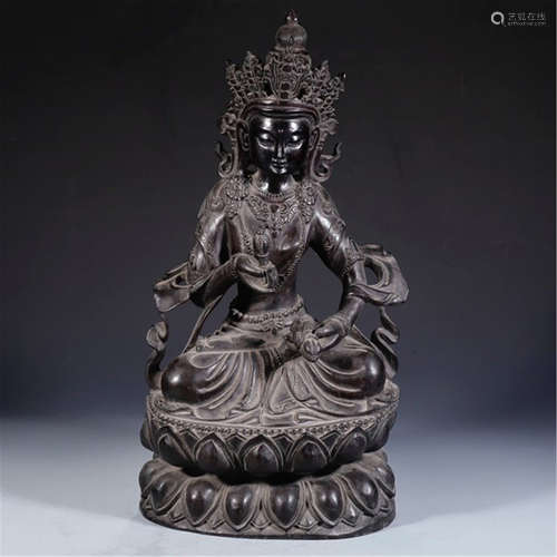 CHINESE HARDWOOD ZITAN SEATED GUANYIN TABLE ITEM