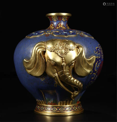 CHINESE CLOISONNE GILT BRONZE ELEPHANT WATER POT