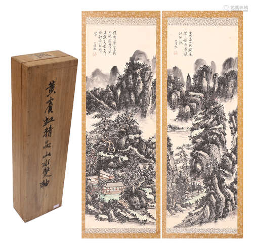 TWO PANELS OF CHINESE SCROLL PAINTING OF MOUNTAIN VIEWS