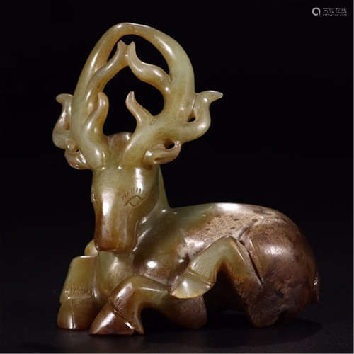 CHINESE NEPHRITE JADE DEER TABLE ITEM