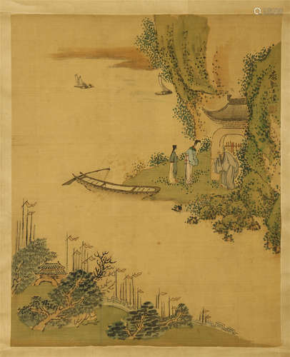 CHINESE SCROLL PAINTING OF MAN BY RIVER