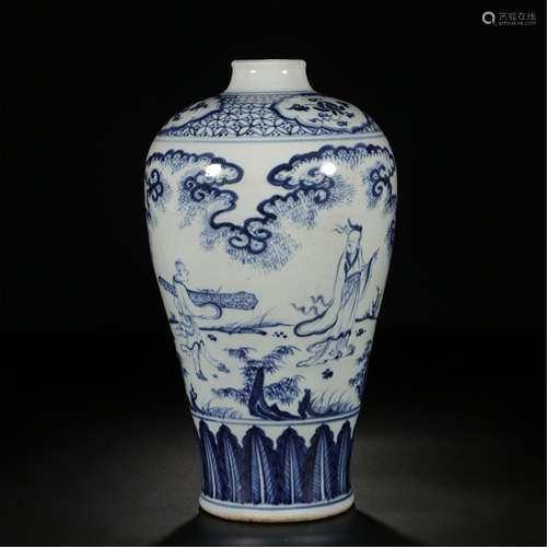 CHINESE PORCELAIN BLUE AND WHITE FIGURES MEIPING VASE