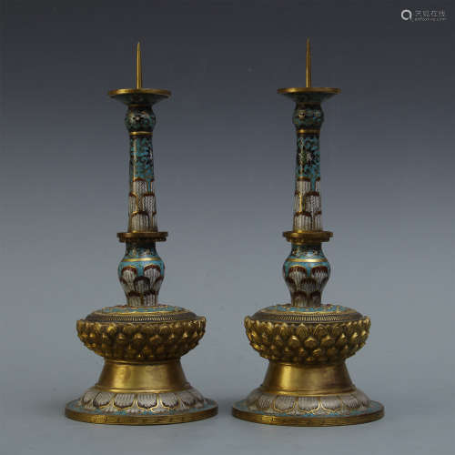 PAIR OF CHINESE CLOISONNE CANDLE HOLDERS