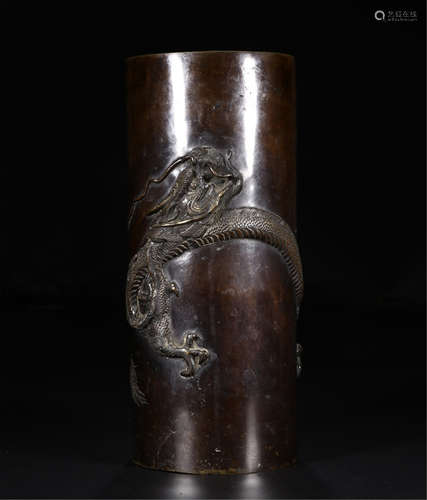 CHINESE BRONZE DRAGON BRUSH POT