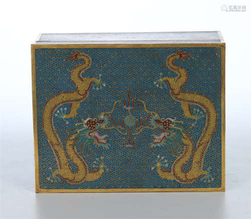 CHINESE CLOISONNE DRAGON SQUARE BOX