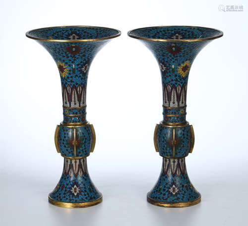 PAIR OF CHINESE CLOISONNE BLOWER GU VASES