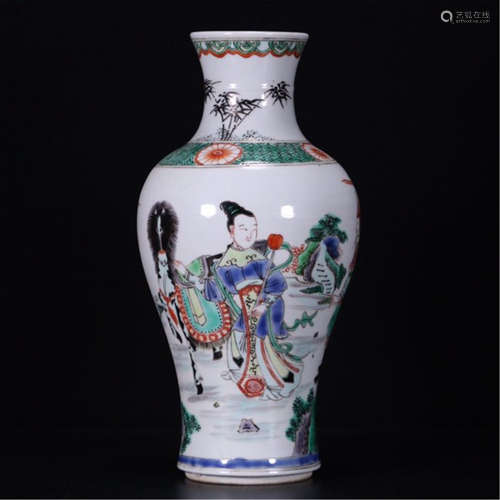 CHINESE PORCELAIN WUCAI BEAUTY IN GARDEN VASE