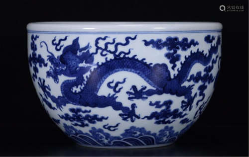 CHINESE PORCELAIN BLUE AND WHITE DRAGON BOWL