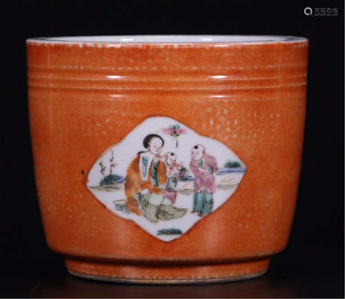 CHINESE PORCELAIN RED GLAZE FAMILLE ROSE CENSER