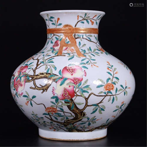 CHINESE PORCELAIN FAMILLE ROSE FRUIT ZUN VASE