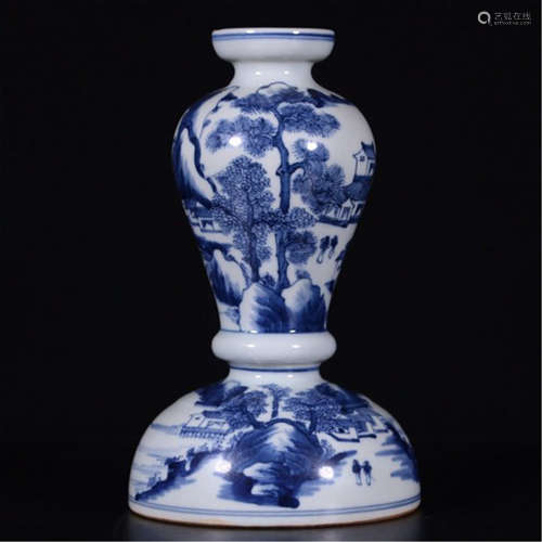 CHINESE PORCELAIN BLUE AND WHITE MOUNTAIN VIEWS VASE