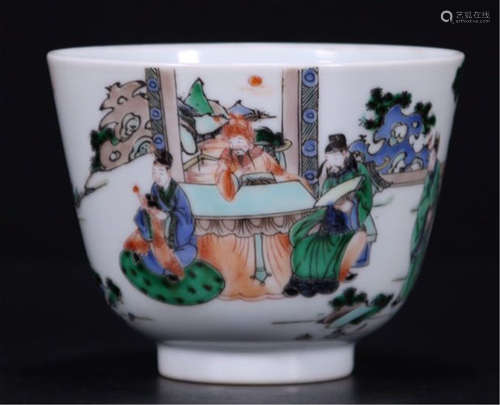 CHINESE PORCELAIN WUCAI FIGURES CUP