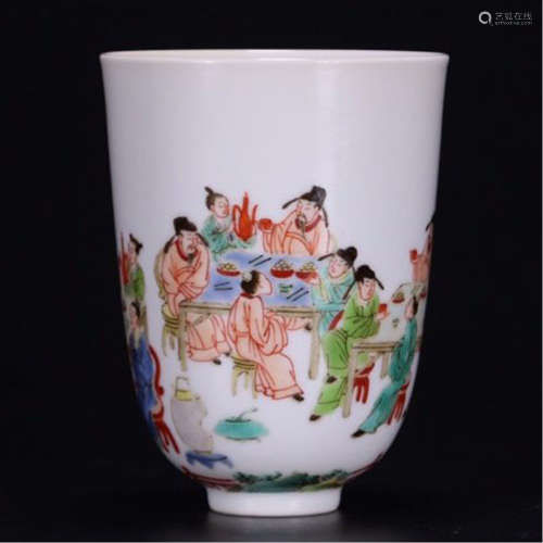 CHINESE PORCELAIN WUCAI FIGURES CUP