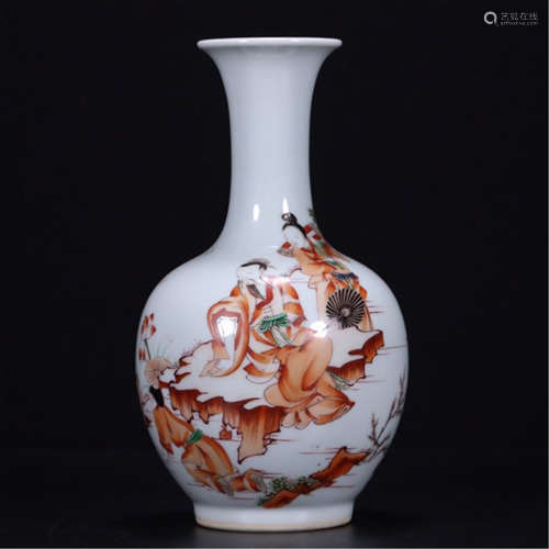 CHINESE PORCELAIN IRON RED FIGURES AND STORY VASE