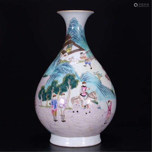 CHINESE PORCELAIN FAMILLE ROSE MEM IN MOUNTAIN YUHUCHUN VASE