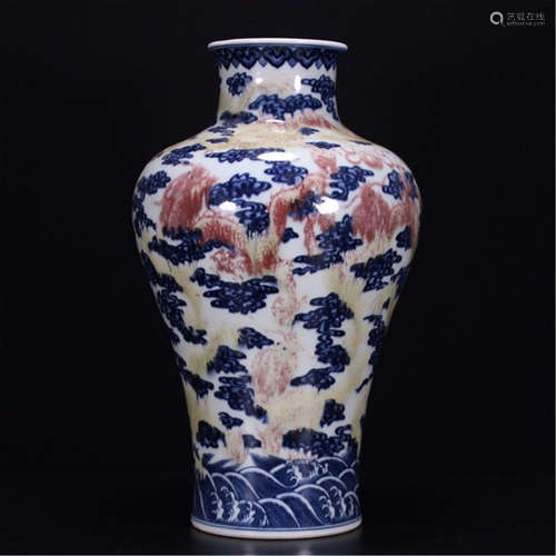 CHINESE PORCELAIN RED UNDER GLAZE DRAGON MEIPING VASE