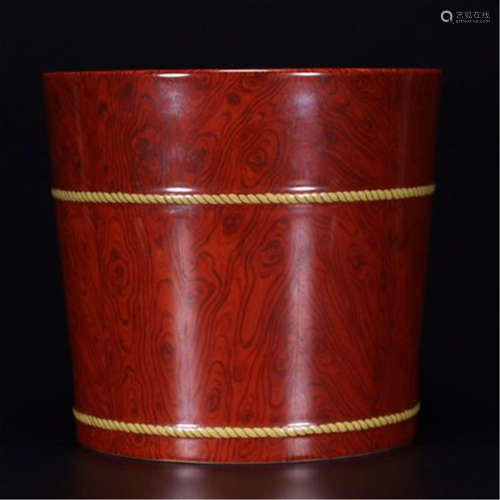 CHINESE PORCELAIN WOOD-IMIRATED GLAZE BRUSH POT