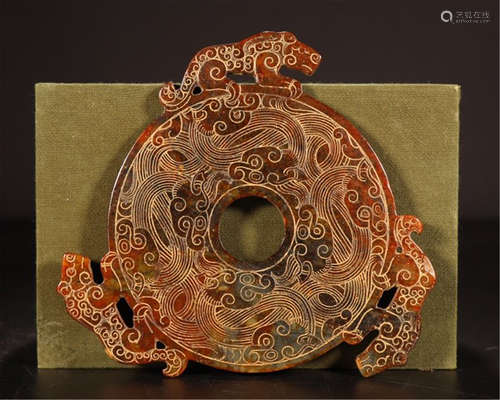 CHINESE RED JADE BEAST BI DISK