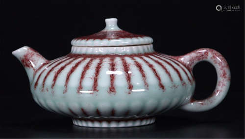 CHINESE PORCELAIN RED GLAZE TEA POT