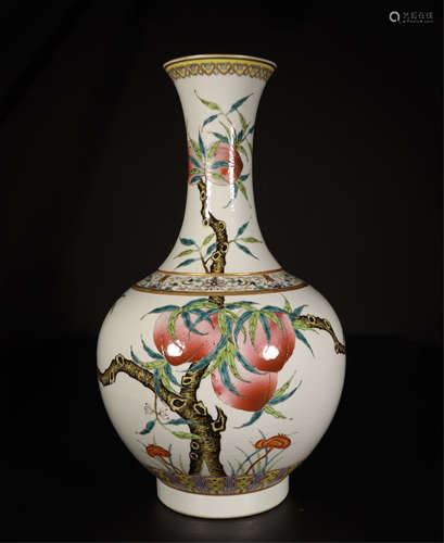 CHINESE PORCELAIN FAMILLE ROSE PEACH VASE