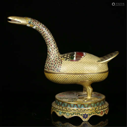 CHINESE CLOISONNE DUCK INCENSE CAGE