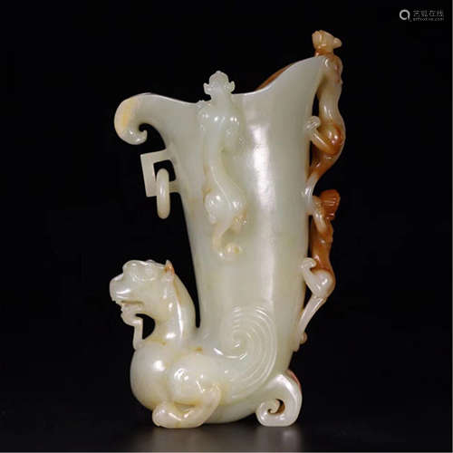 CHINESE GREY JADE BEAST JUE CUP