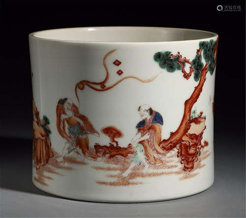 CHINESE PORCELAIN FAMILLE ROSE FIGURES BRUSH POT