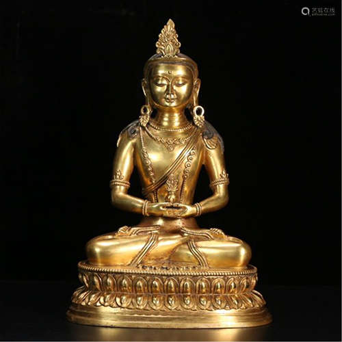 CHINESE GILT BRONZE SEATED SAKAYMUNI