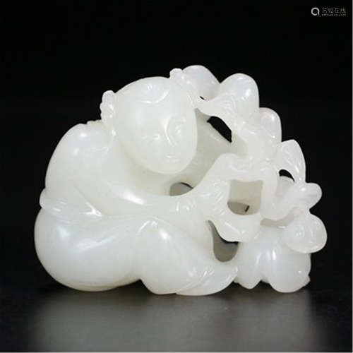 CHINESE WHITE JADE BOY AND LOTUS TABLE ITEM