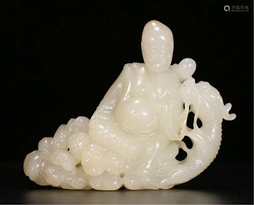 CHINESE WHITE JADE SEATED LOHAN TABLE ITEM