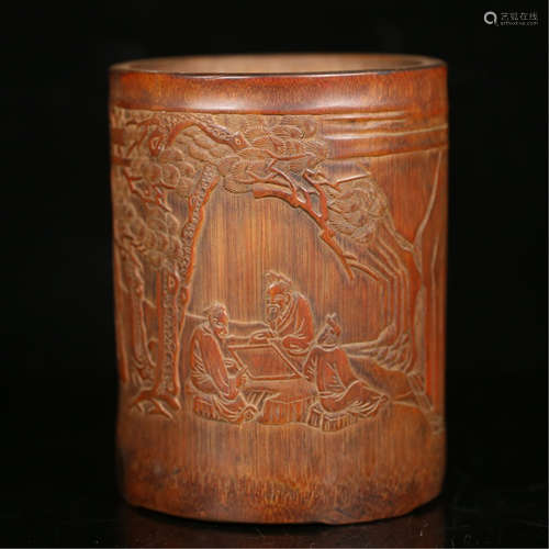 CHINESE BAMBOO MAN UNDER TREE BRUSH POT