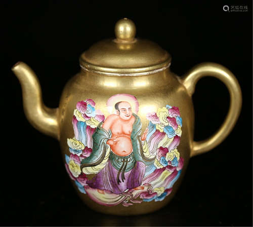 CHINESE COLOR PAINTED YIXING ZISHA CLAY TEA POT