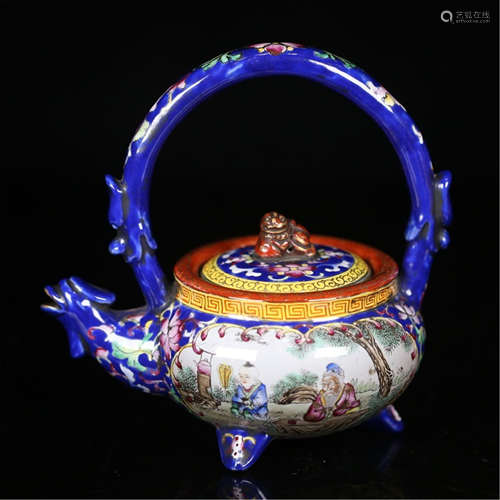 CHINESE ENAMEL YIXING ZISHA CLAY TEA POT