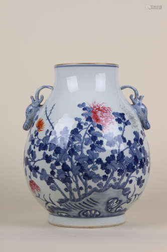 A Chinese Blue and White with Famille-Rose Porcelain Vase